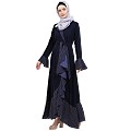 Designer abaya with Polka dotted frills- Navy Blue